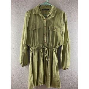Zara Army Green Button Waist Tie Collared Mini Dress